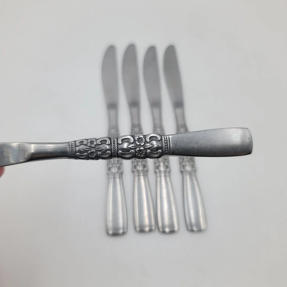 5pc Oneida Rebecca Stainless Steel Dinner Knives Set Floral Scroll Flatware